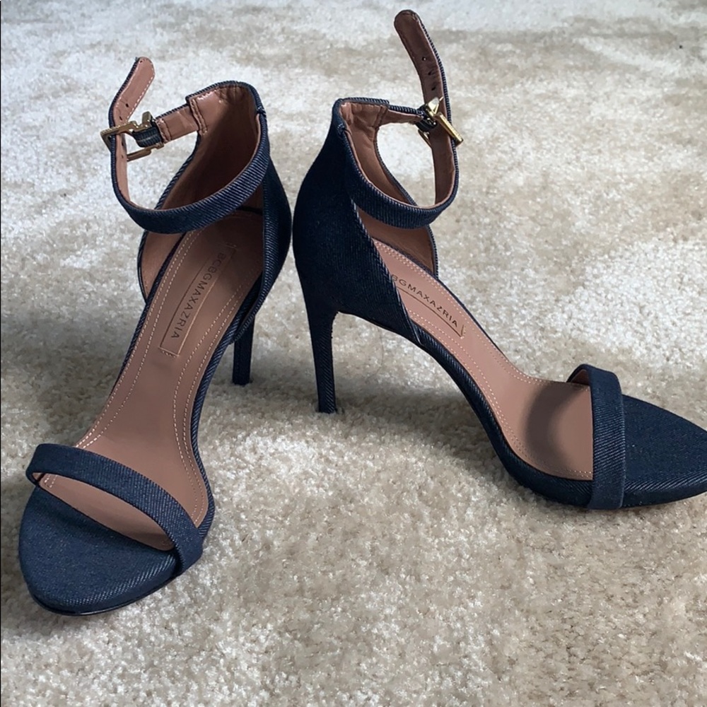 Denim strap heels